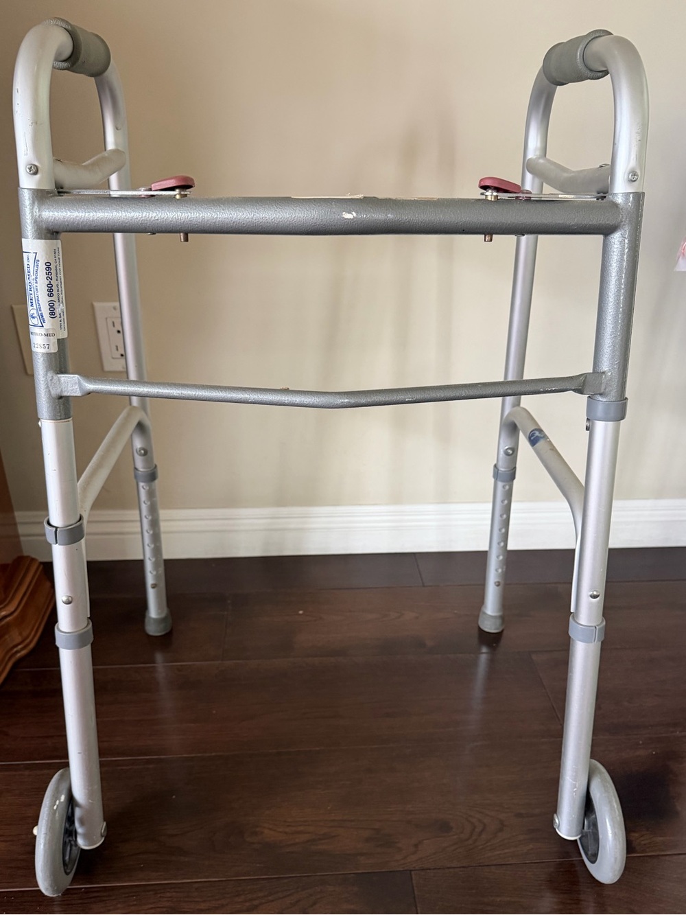 Lightweight Silver Folding Walker with Front Wheels - Mobility Aid